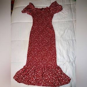 Red with white floral cocktail dress